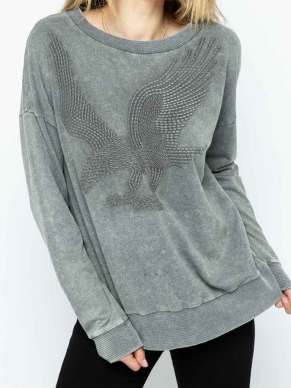 Women’s Gray Embroidered Eagle Top